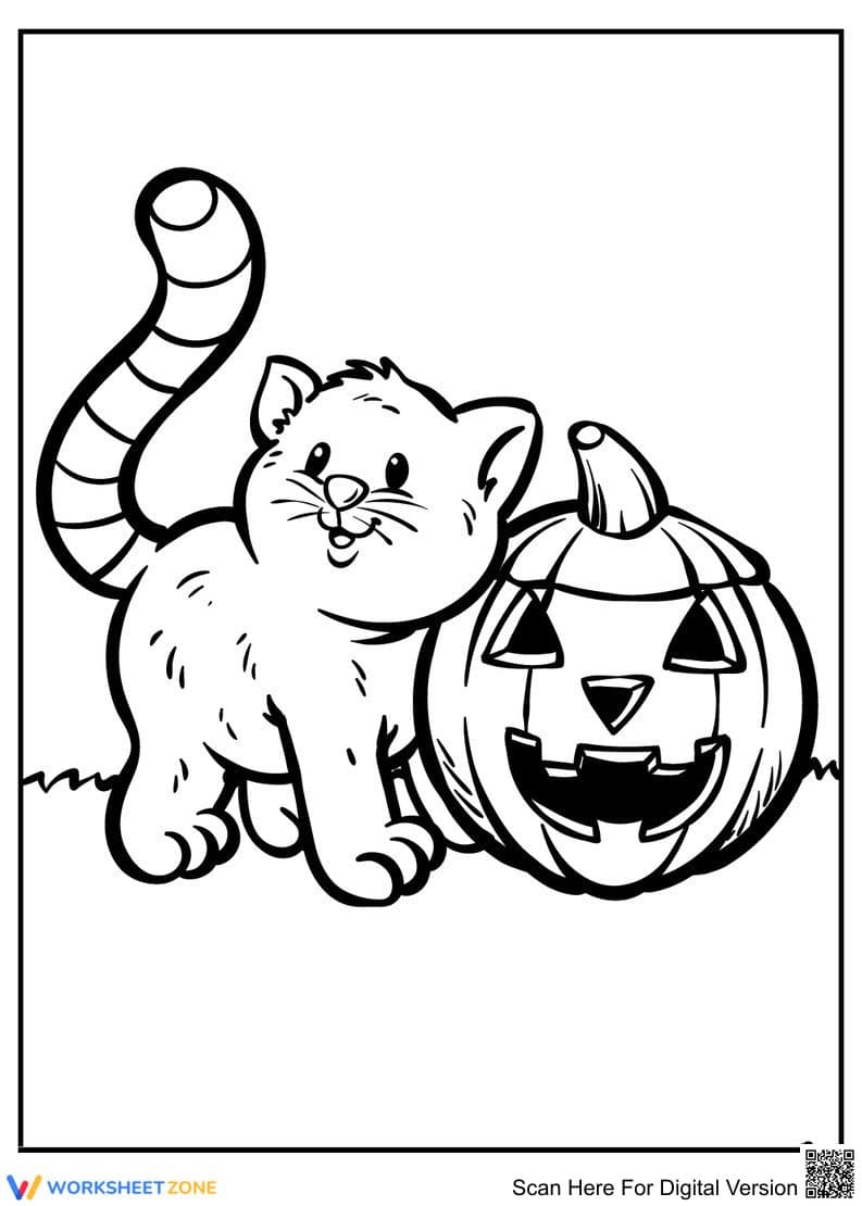 Grade K-5 Halloween Kitty — Printable No-Prep Worksheet - Page 1