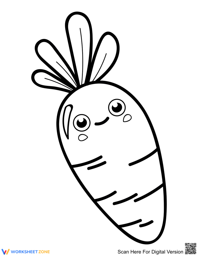 Cute Carrot Coloring Page | Essential Kindergarten Ready - Page 1