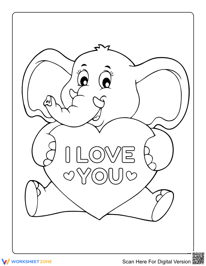 Elephant Heart Coloring Page | Essential Kindergarten Art - Page 1