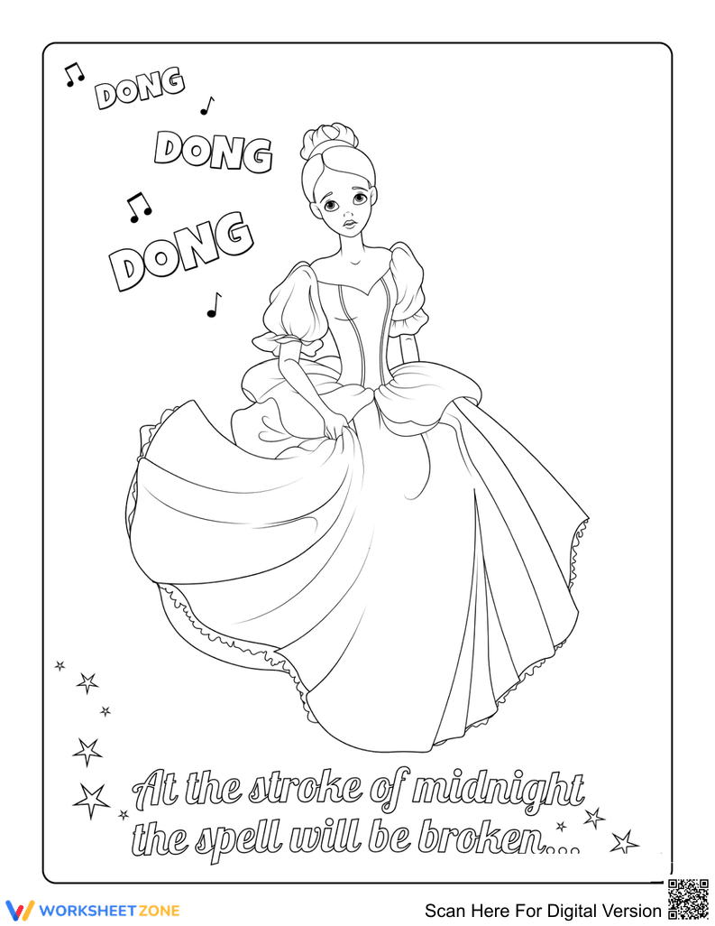 Cinderella Running Printable Coloring Page | Essential - Page 1