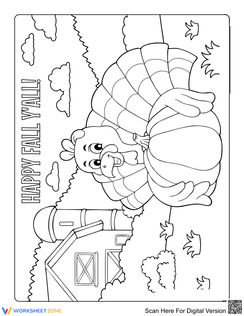 Turkey near Barn Coloring Page | Essential Printable - Page 1