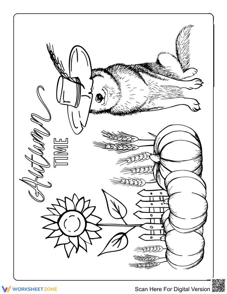 Autumn Time Coloring Page | Printable Kindergarten Worksheet - Page 1