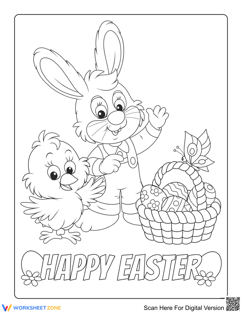 Easter Bunny and Chick Printable Coloring Page - Page 1