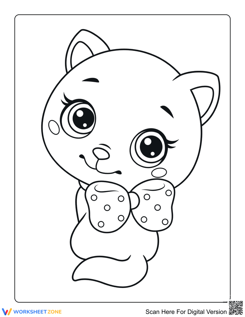 Cute Cat Coloring Page | Printable Kindergarten Worksheet - Page 1