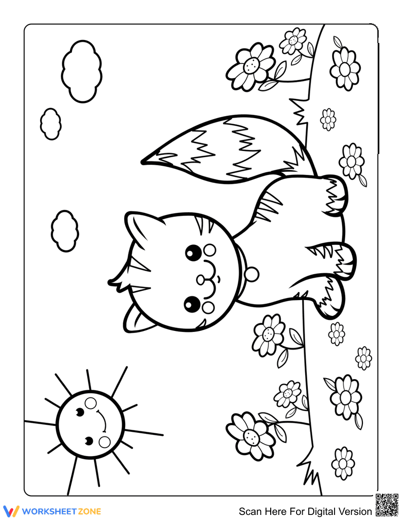 Cat in Flower Garden Coloring Page | Essential Printable - Page 1