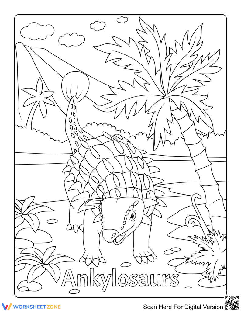 Ankylosaurus Coloring Page | Printable Kindergarten Art - Page 1