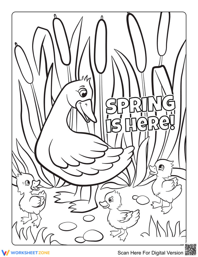 Mother Duck with Ducklings Printable Coloring Page - Page 1