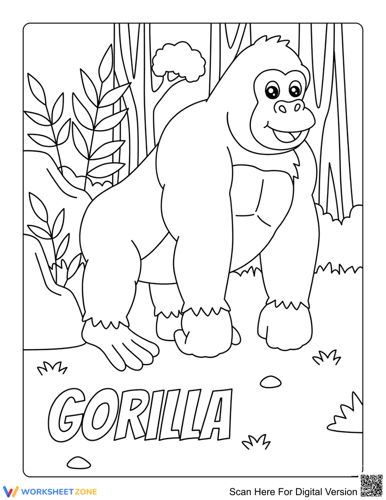 Gorilla Coloring Page | Printable Grade K-5 Worksheet - Page 1