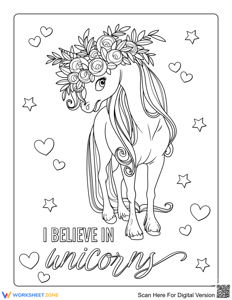 Printable Unicorn Flower Headdress Coloring Page - Page 1