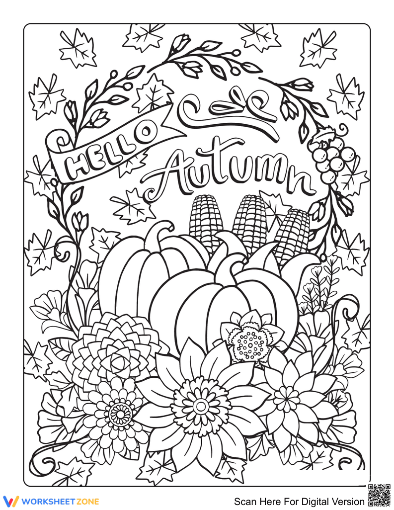 Hello Autumn Coloring Page - Page 1