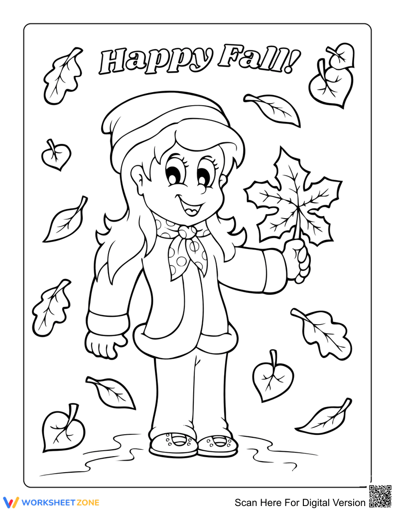 Girl in Autumn Leaves Illustration - Page 1