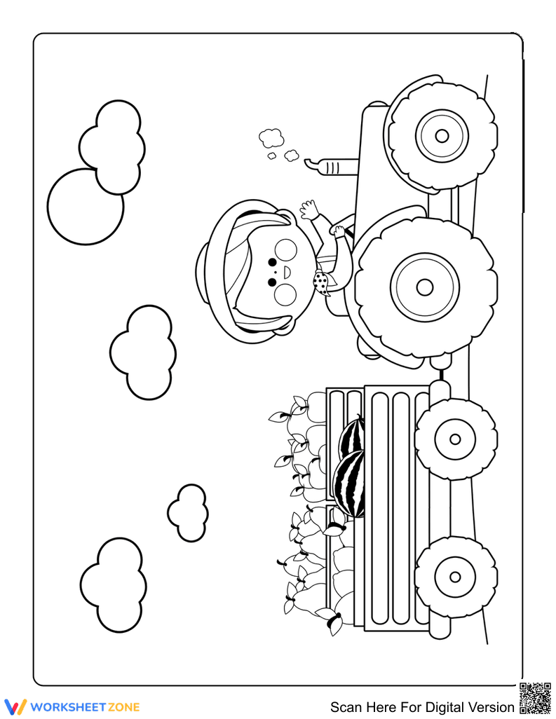 Boy Riding Harvest Tractor Illustration - Page 1