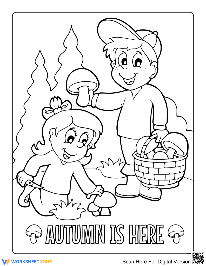 Children Foraging Mushrooms Illustration - Page 1