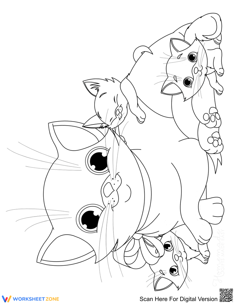Cute Mother Cat with Kittens Illustration - Page 1
