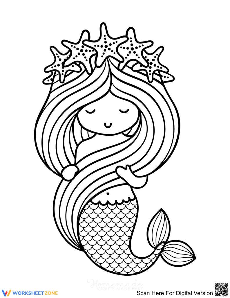 Cute Mermaid with Starfish Crown Illustration - Page 1