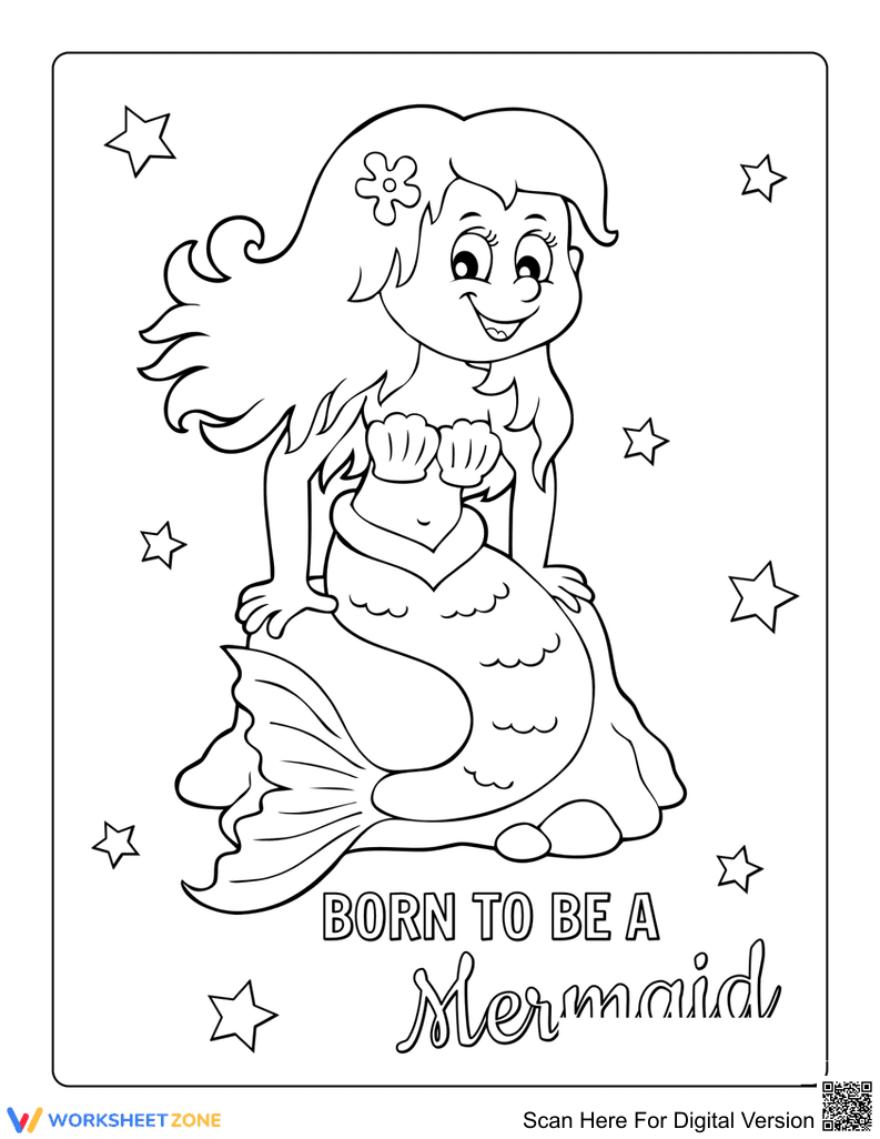 Cartoon Mermaid Sitting on Rock Illustration - Page 1