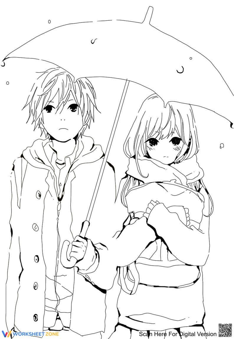 Anime Couple Coloring Page | Essential Grade K-5 Art - Page 1