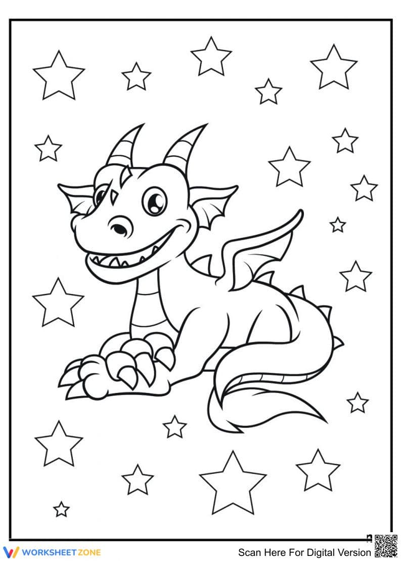 Cute Dragon with Stars Illustration - Page 1