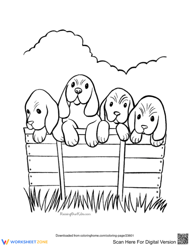 Four Cute Dogs on the Fence Illustration - Page 1