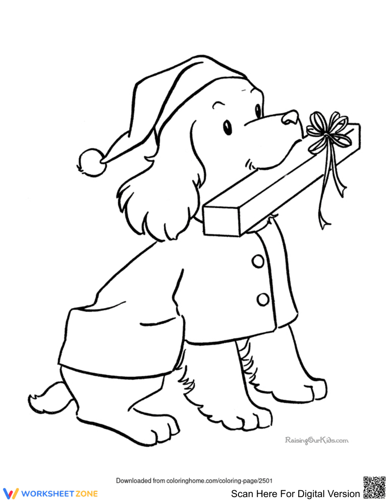 Dog Holding Christmas Gift Illustration - Page 1