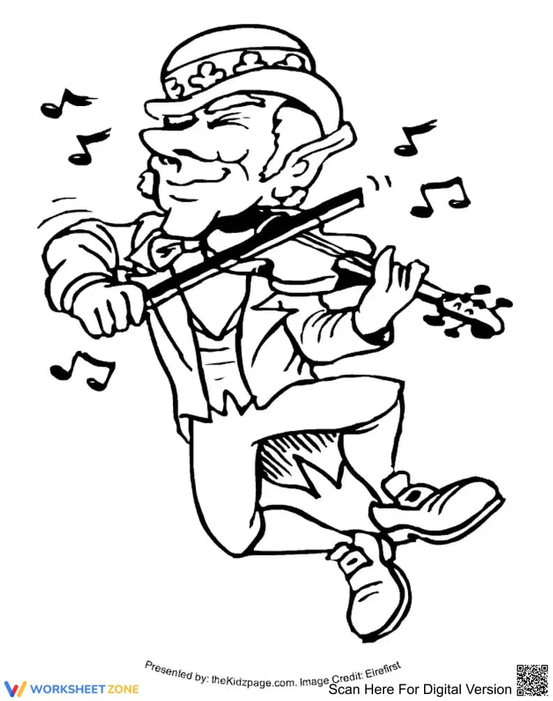 Leprechauns Playing Guitar Illustration Worksheet - Page 1