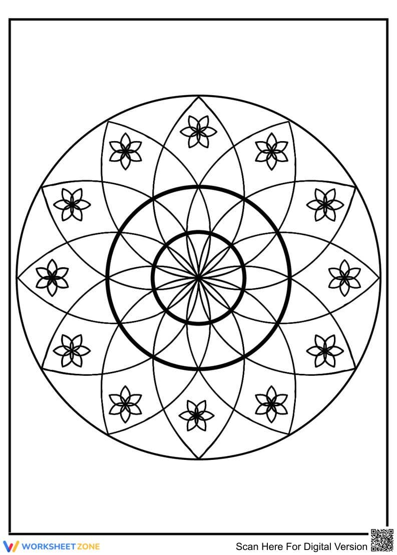 Essential Flower Mandala Coloring Page | Grades K-5 - Page 1