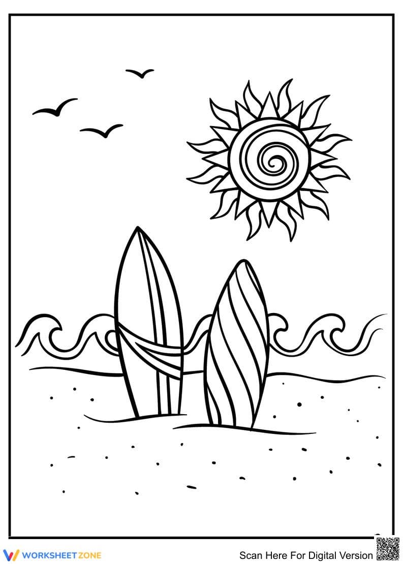 The Sun and Beach Illustration Worksheet - Page 1
