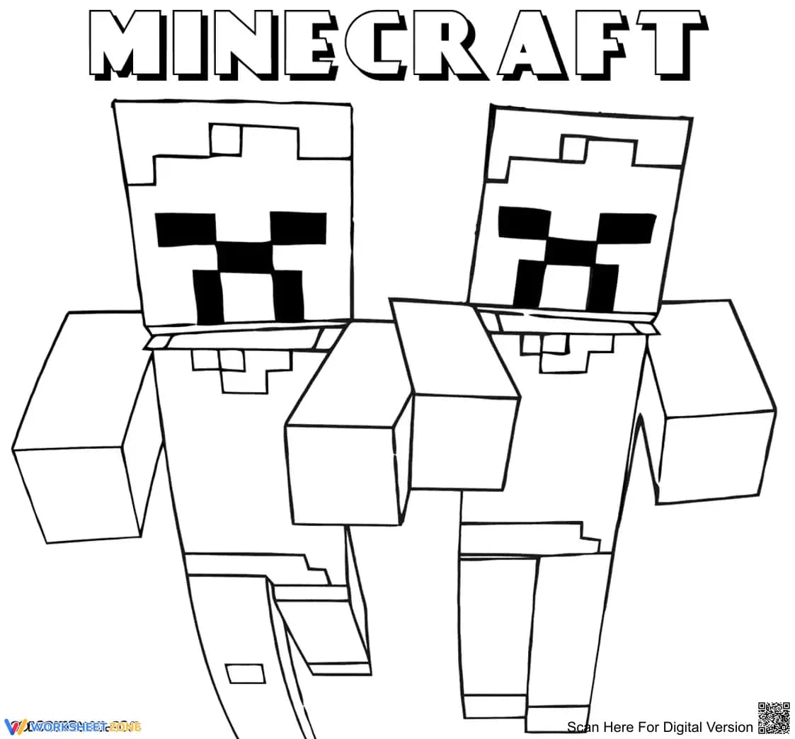 A Pair of Minecraft Characters Illustration Worksheet - Page 1
