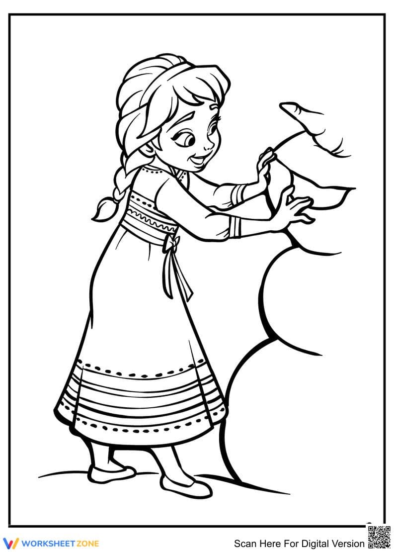 Anna Building a Snowman — Printable Coloring Page - Page 1