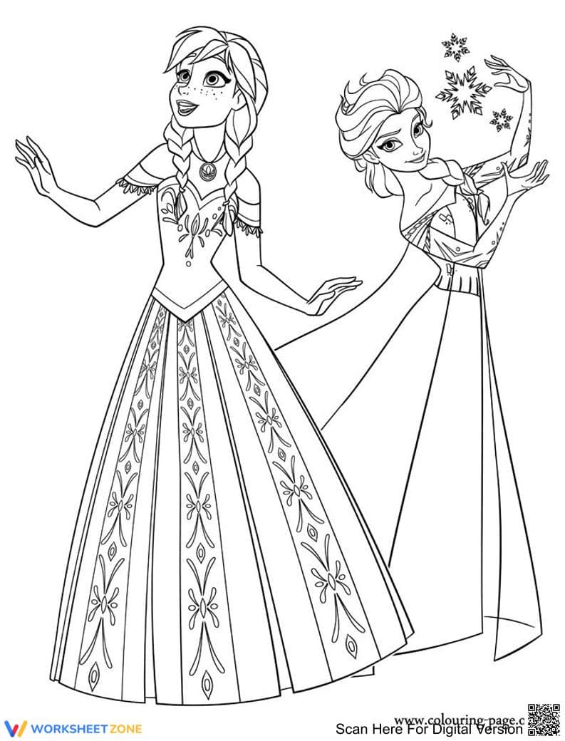 Elsa and Anna Dancing Illustration Worksheet - Page 1