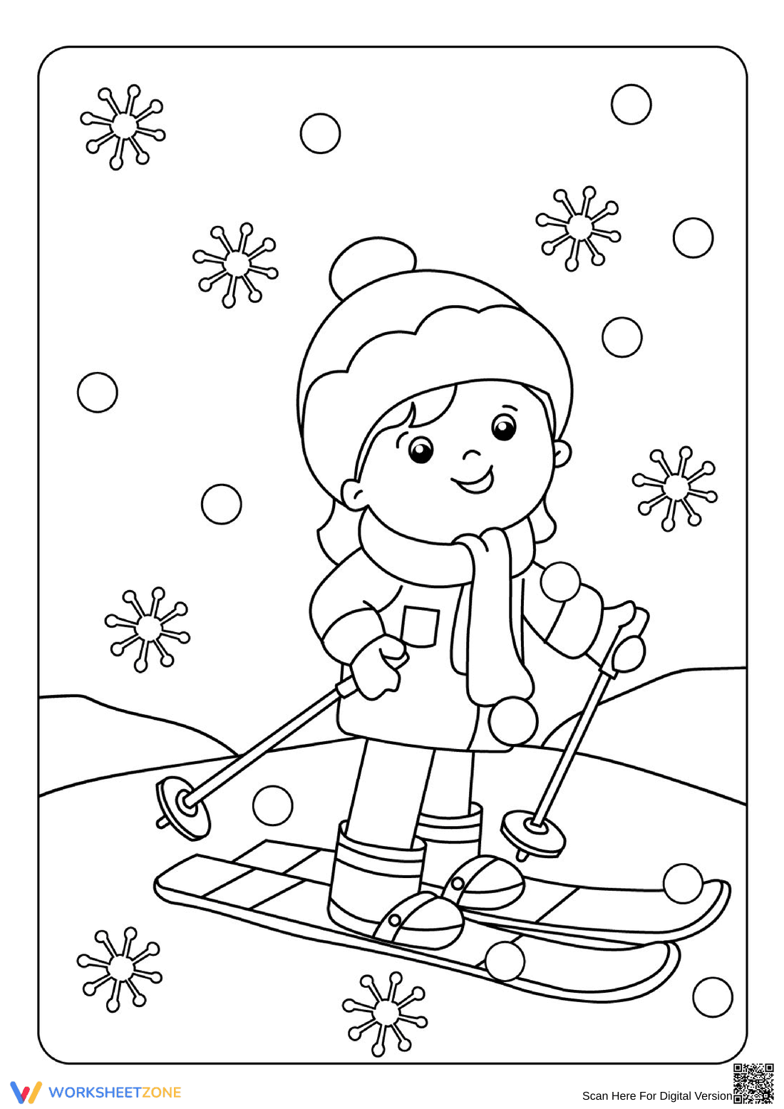 Girl Skiing Adventure: A Winter Sports Worksheet - Page 1