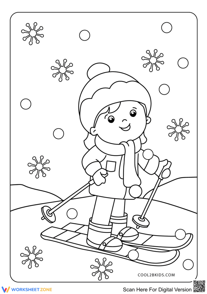 Girl Skiing Adventure: A Winter Sports Worksheet - Page 1