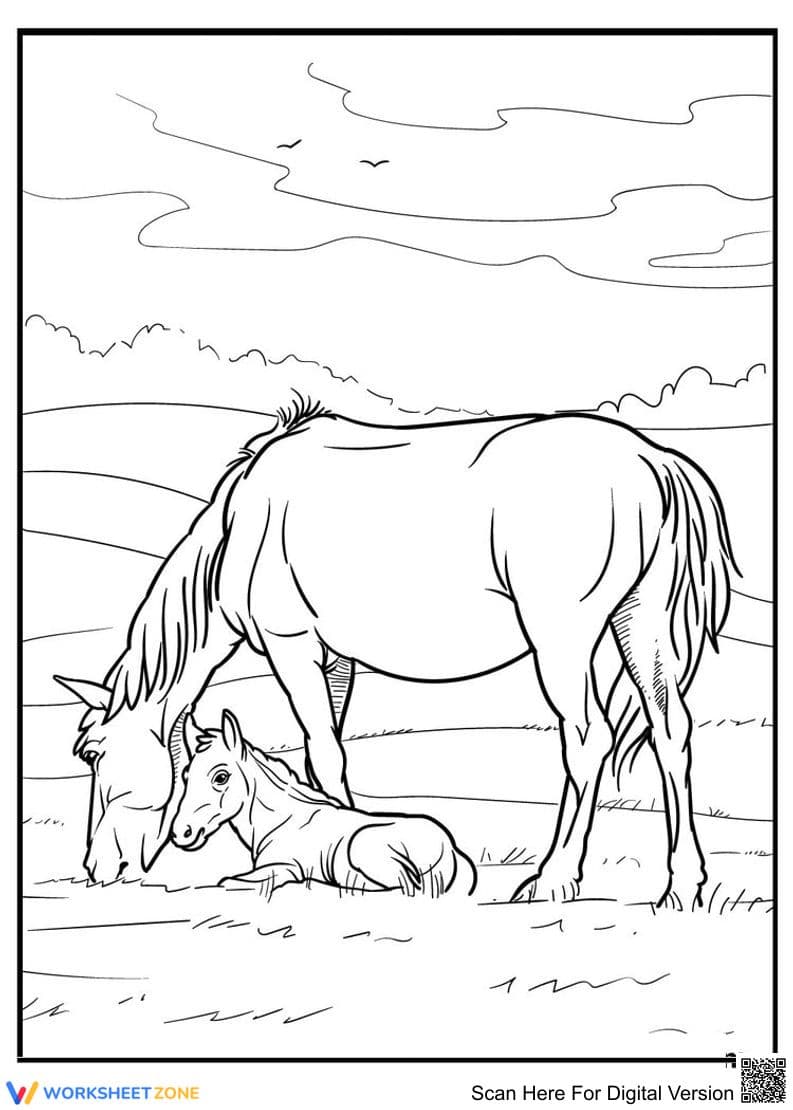 Mature Horse Feeding Coloring Page | Printable Art - Page 1