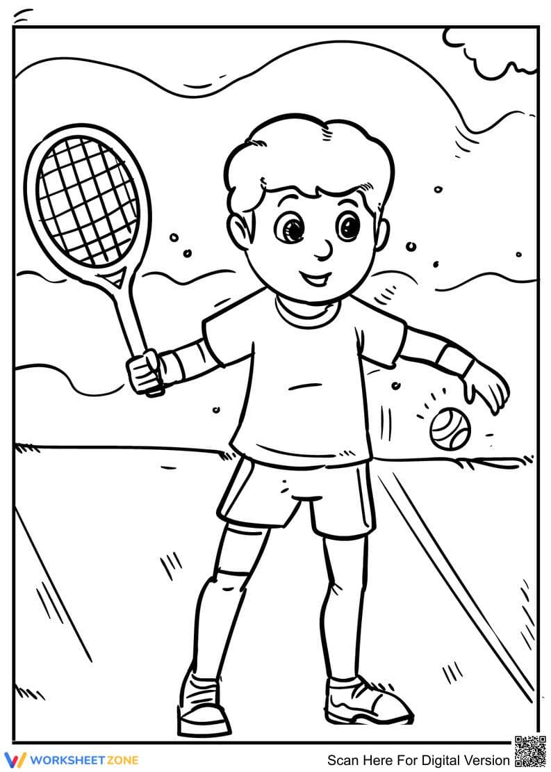 Tennis Boy Coloring Page | Essential Grade K-5 Printable - Page 1