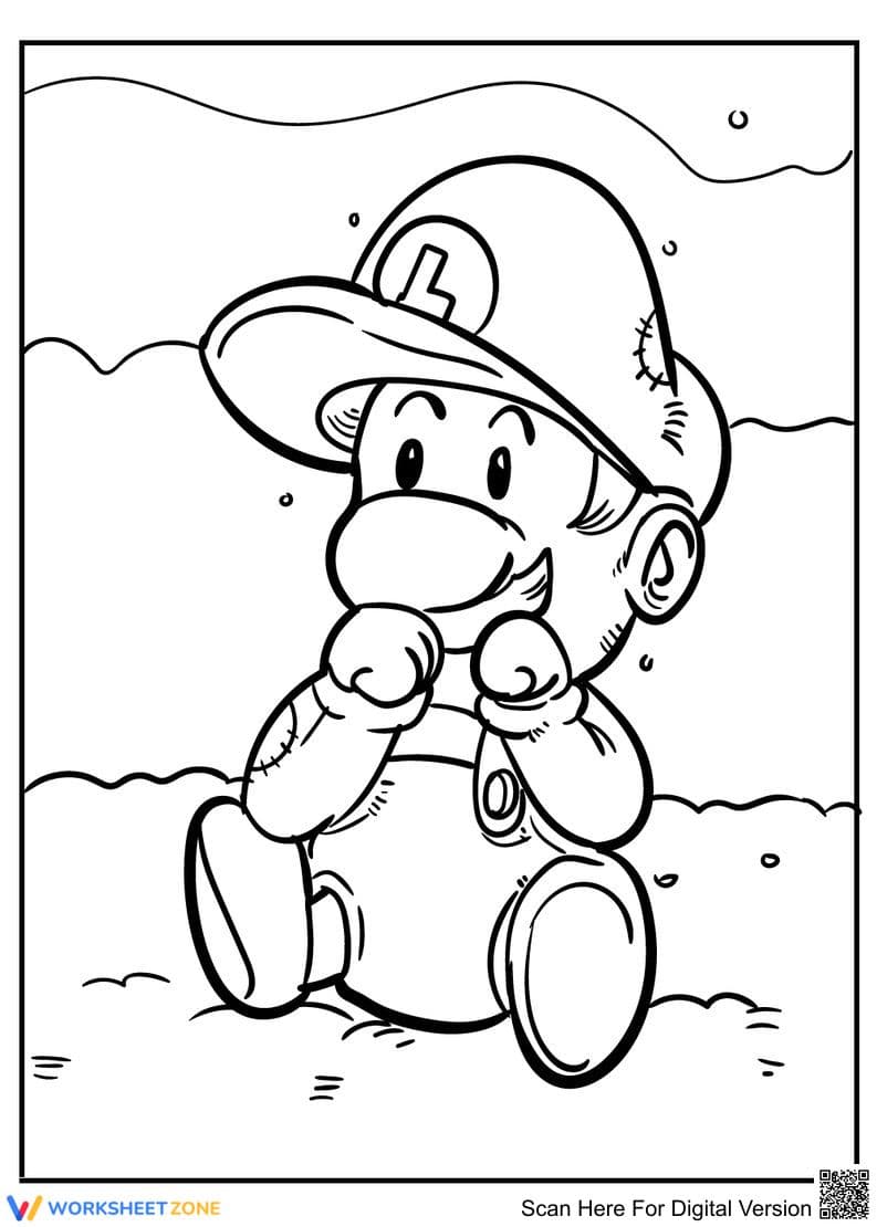 Cute Luigi Coloring Page | Essential Grade K-2 Art - Page 1