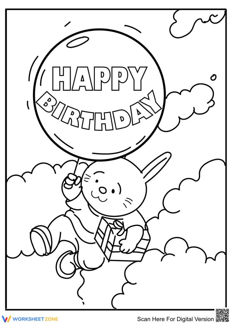 Bunny Birthday Coloring Page | Printable K-5 Art - Page 1