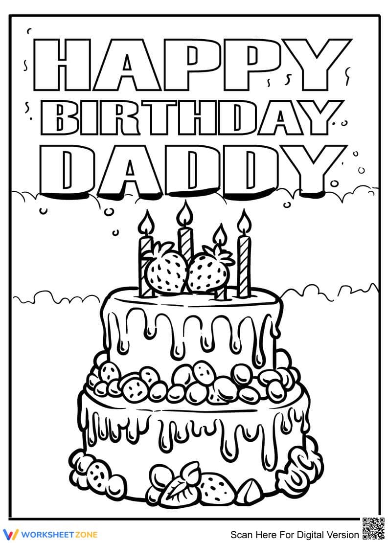 Happy Birthday Dad Printable Coloring Page | Grade K-5 - Page 1