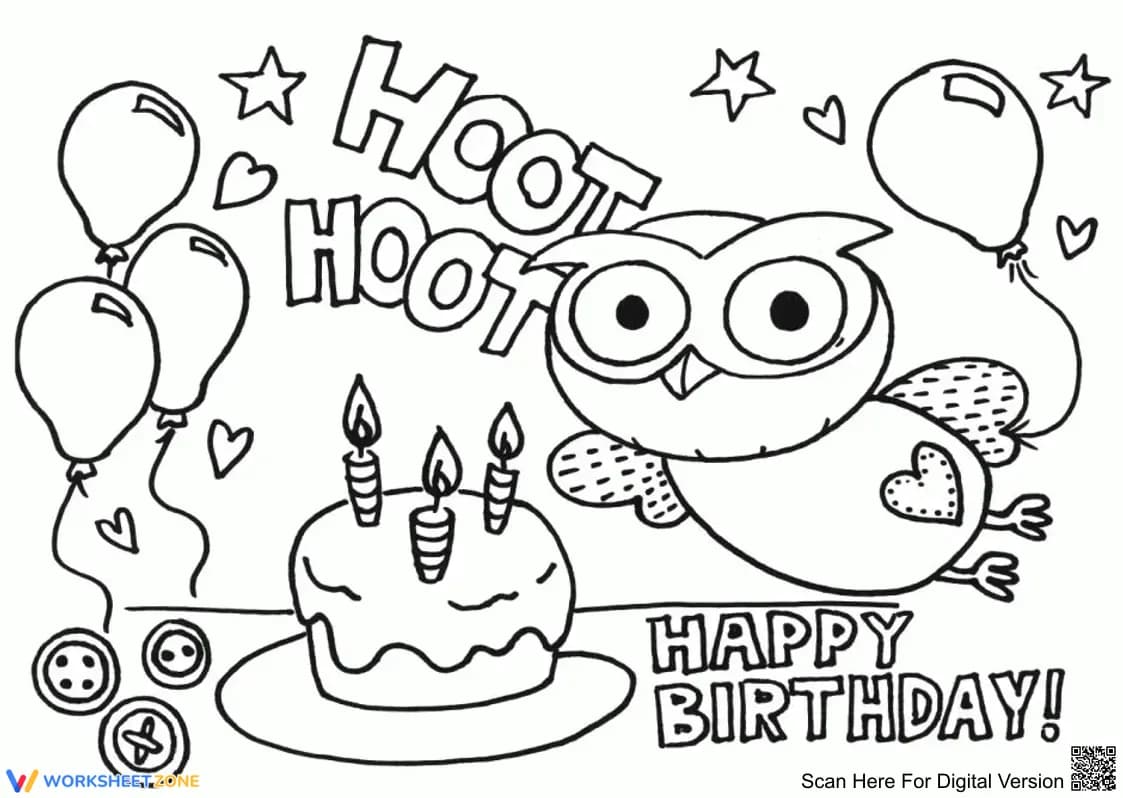 Owl Birthday Coloring Page | Essential Grade K-2 - Page 1