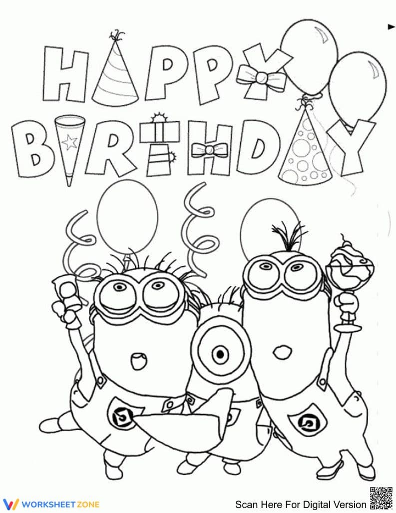 Happy Birthday Minion Coloring Page | Essential Printable - Page 1