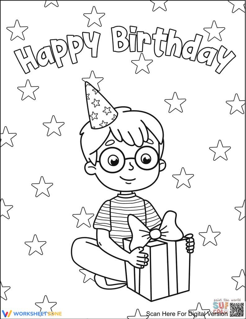 Happy Birthday Boy Coloring Page | Essential Printable - Page 1