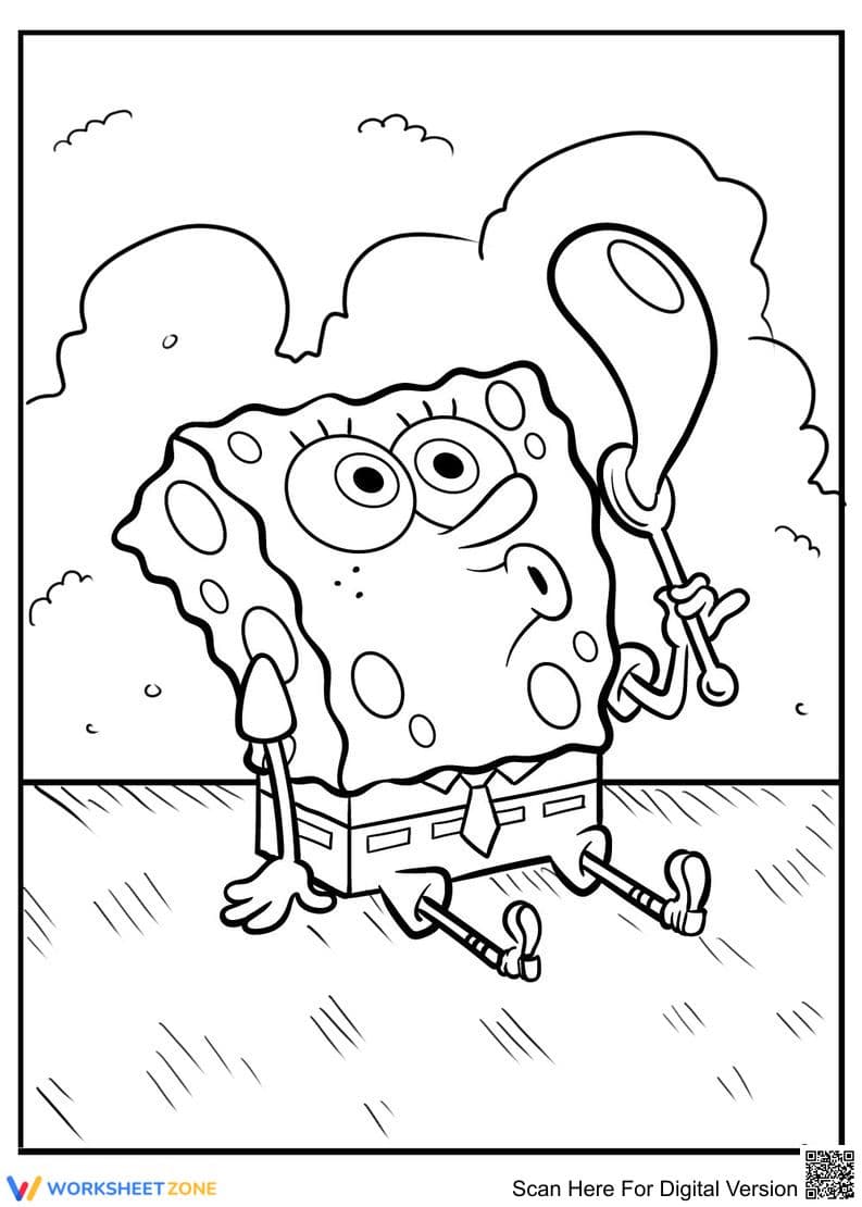 SpongeBob Blowing Bubbles Coloring Page | Printable Fun - Page 1