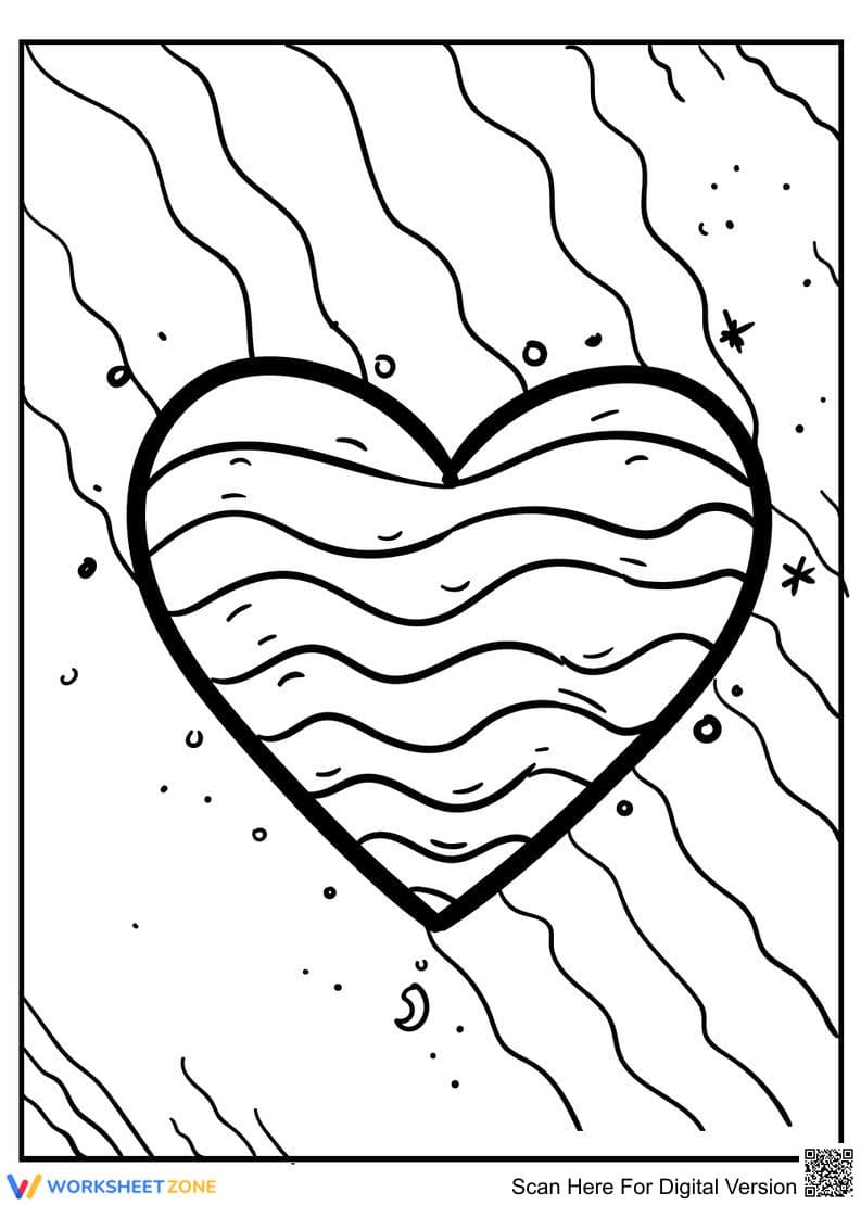 Heart with Vertical Stripes Printable Coloring Page - Page 1