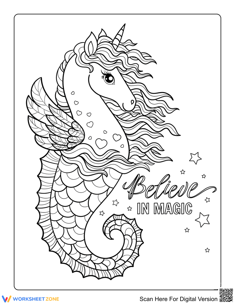Magical Seahorse Coloring Page | Essential Grade 5-12 - Page 1