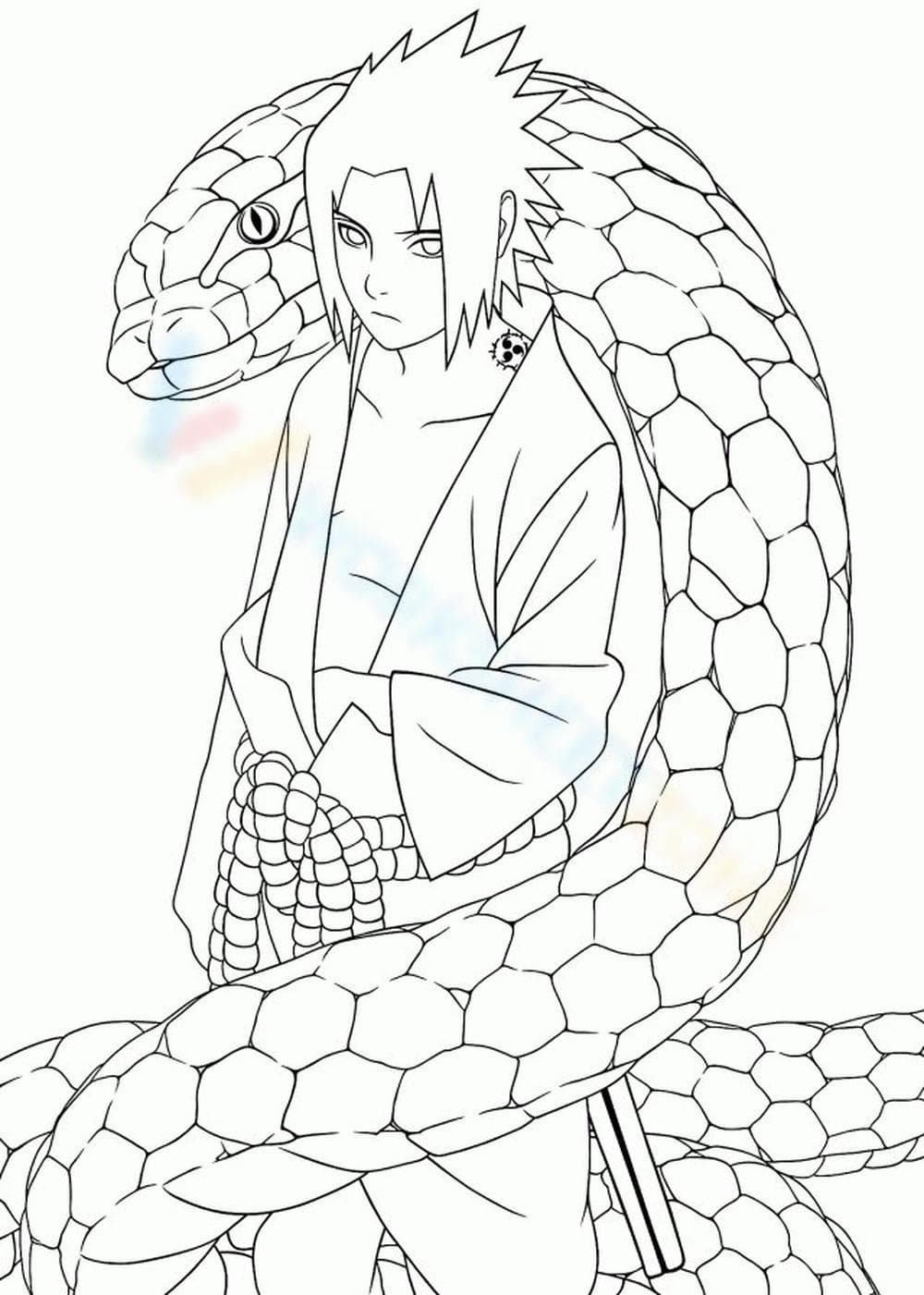Sasuke with Snake Naruto Anime Character Coloring - Page 1
