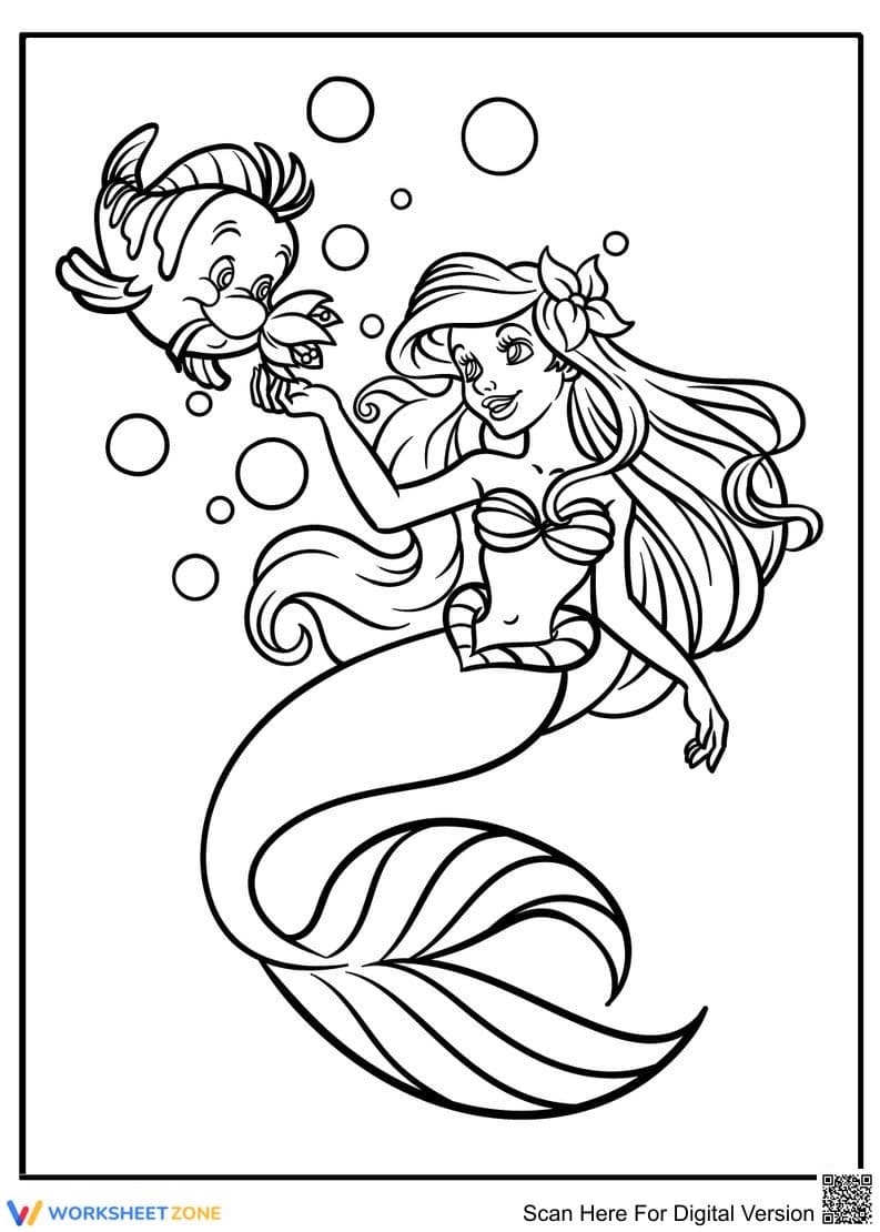 Ariel and Fish Coloring Page | Essential Grade K-5 Art - Page 1
