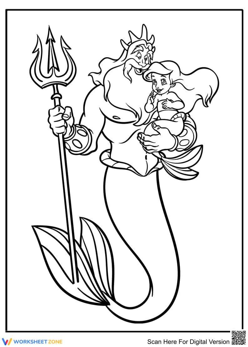 Ariel and Triton Coloring Page | Printable Art Activity - Page 1