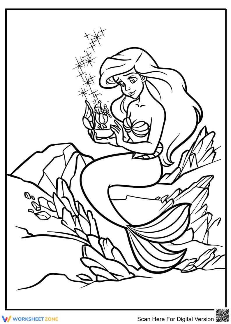 Ariel Finding a Box Coloring Page | Essential K-5 Art - Page 1