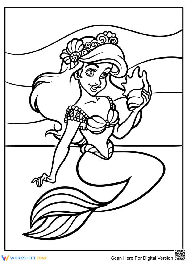 Ariel Coloring Page | Grade K-2 Printable Worksheet - Page 1