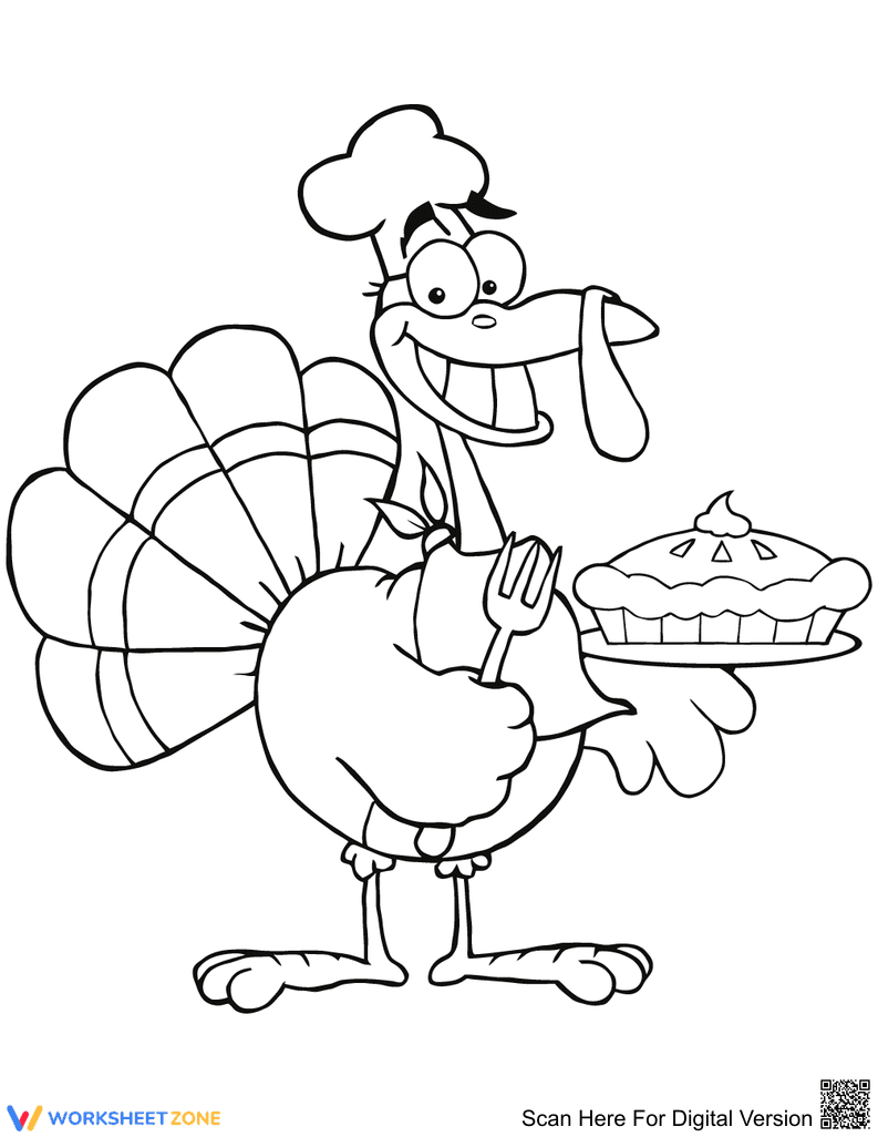 Happy Turkey Chef — Printable Thanksgiving Coloring Page - Page 1