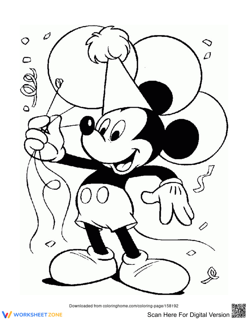 Mickey's Birthday Coloring Page | Essential K-5 Art - Page 1